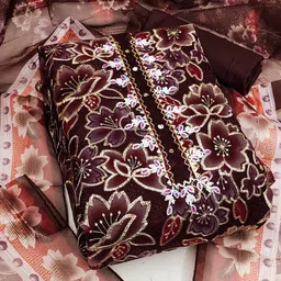 Ishin Floral Embroidered Sequinned Organza Unstitched Dress Material-image-9