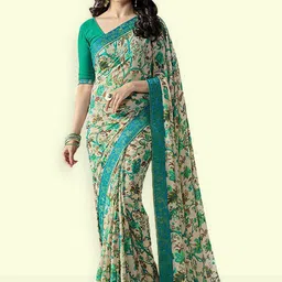 ROOP SUNDARI SAREES Floral Printed Pure Georgette Saree image 1