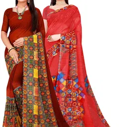 SAADHVI Red & Maroon Pure Georgette Saree image 1