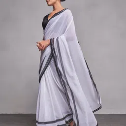 Kalista Striped Pure Georgette Mirror Work  Lace Border Saree-picture-21