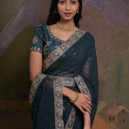 Anouk Embellished Sequinned Pure Georgette Saree image 1