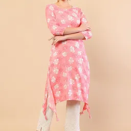 Soch Women Pink Floral Printed Silk Kurta-image-86
