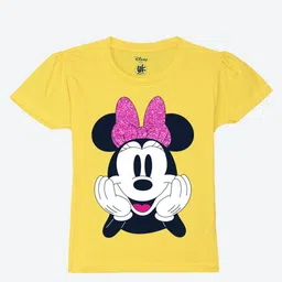 YK Disney Girls Minnie Mouse Printed Extended Sleeves Pure Cotton Applique T-shirt-image-62