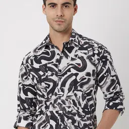 Mufti Slim Fit Abstract Printed Spread Collar Long Sleeves Cotton Casual Shirt-picture-27