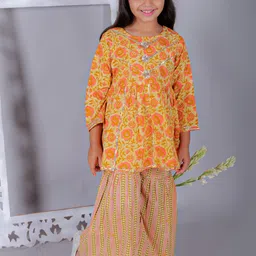 Ka-mee Girls Floral Printed Empire Gotta Patti Pure Cotton Kurti With Sharara-picture-18