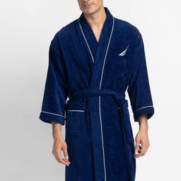 Nautica Men Navy Blue Solid Luxurious Ultra Soft Bath Robe Pure Cotton Robe-picture-40