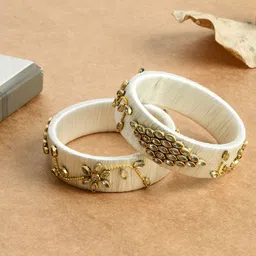 Silvermerc Designs Set Of 2 Gold-Plated White Kundan Stone-Studded Bangles-picture-25