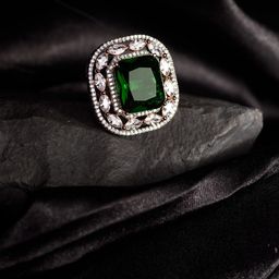 Saraf RS Jewellery Rose Gold-Plated Green Emerald Handcrafted Adjustable Finger Ring-picture-30