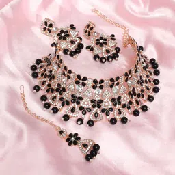 VATSALYA creation Rose Gold-Plated Stones Studded Jewellery Set-picture-34