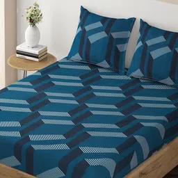 HOKIPO Geometric 135 GSM Fitted King Bedsheet with 2 Pillow Covers-picture-29