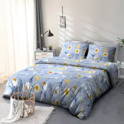 Cortina Blue & White Printed Ethnic Motifs 110 TC Queen Bedsheet with 2 Pillow Covers-picture-36