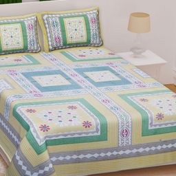 Texstylers Grey & Yellow Ethnic Motifs Cotton 210 TC Queen Bedsheet With 2 Pillow Covers-picture-48