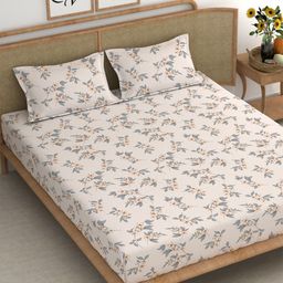 CHHAVI INDIA Peach & Grey Floral Microfiber 210 TC Queen Bedsheet With 2 Pillow Covers-picture-26