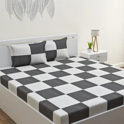 HAPPY HUES Charcoal Grey & White Geometric 120 TC Queen Bedsheet with 2 Pillow Covers-picture-31