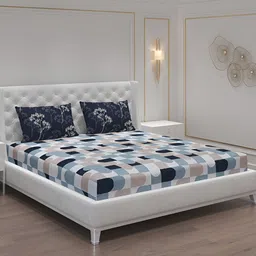 Moca By Monte Carlo Blue & White Geometric 104 TC 2 Queen Bedsheet with 4 Pillow Covers-picture-42