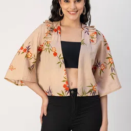 Moomaya Floral Printed Cotton Open Front Shrug-picture-30