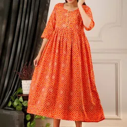 Henal Ethnic Motifs Printed Gotta Patti Cotton Maternity Fit and Flare Ethnic Dresses-picture-39