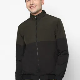 Allen Solly Men Black Olive Green Colourblocked Open Front Jacket-picture-23