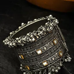 PANASH Oxidised Silver-Plated Bangle-Style Bracelet-image-98