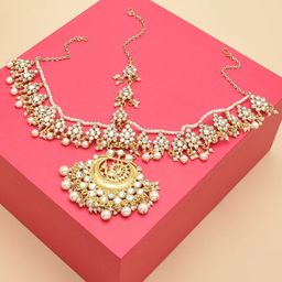 Zaveri Pearls Gold-Toned & White Kundan-Studded Matha Patti-picture-23