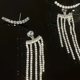 VAGHBHATT Silver Plated Cubic Zirconia Studded Tassel Design Drop Earrings-picture-19