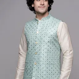 MAAHI FABS Abstract Printed Sequin-Detailed Woven Nehru Jacket-picture-17