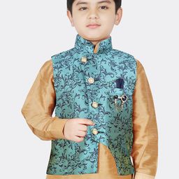 SG YUVRAJ Boys Turquoise Blue Woven Design Nehru Jackets-picture-30