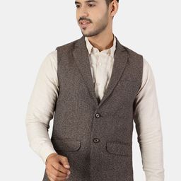 Wintage Men Brown Woven Design Nehru Jackets-picture-28