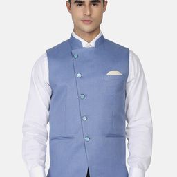TAHVO Men Blue Solid Nehru Jacket-picture-16