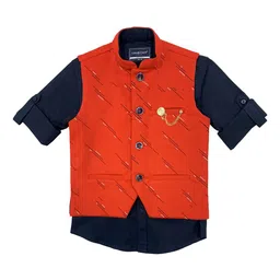 CHARCHIT Boys Red & Navy Blue Printed Nehru Jacket-picture-38