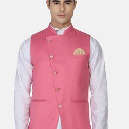 TAHVO Men Pink Solid Nehru Jacket-picture-12
