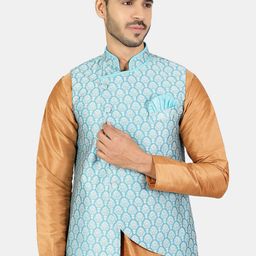 Wintage Men Blue Woven Design Nehru Jacket-picture-19
