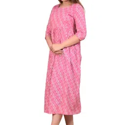 monique Women's Cotton A-Line Pink Color Maternity Kurta/Easy Breast Feeding Kurta Western Dress with Zippers for Nursing Pre and Post Pregnancy (KR-LADER-XL) image 1