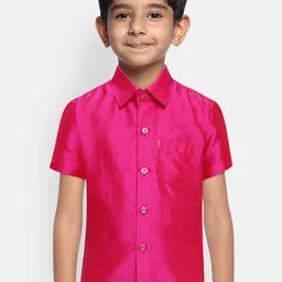 THANGAMAGAN Boys Fuchsia Pink Regular Fit Solid Casual Shirt-picture-1