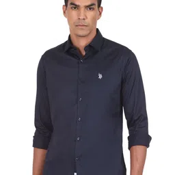 U S Polo Assn Men's Navy Tailored Regular Fit Solid Casual Shirt-image-5