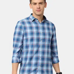 NIRVAAN Men Blue Classic Slim Fit Buffalo Checks Casual Shirt-image-37