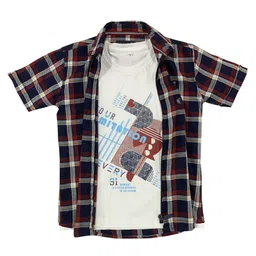 CAVIO Boys Maroon Tartan Checks Checked Casual Shirt-picture-22