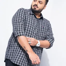 HARDSODA Checked Spread Collar Casual Shirt-image-93