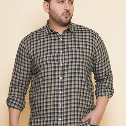 John Pride Plus Size Gingham Checked Spread Collar Cotton Casual Shirt-picture-19