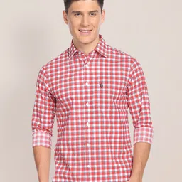 U.S. Polo Assn. Gingham Checks Opaque Checked Pure Cotton Casual Shirt-picture-29