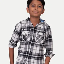 BAESD Boys Tartan Checks Hooded Chest Pocket Shirt-picture-11