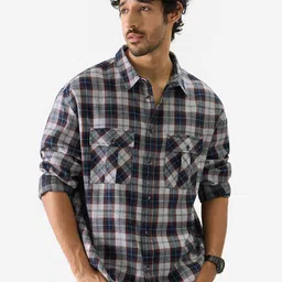 The Souled Store Black Relaxed Tartan Checked Pure Cotton Casual Shirt-picture-38