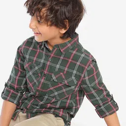 BONKIDS Boys Standard Tartan Checked Spread Collar Cotton Casual Shirt-picture-21