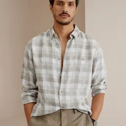 Andamen Premium Slim Fit Tartan Checks Linen Casual Shirt-picture-35