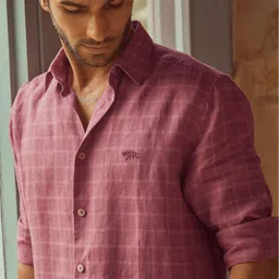 Andamen Premium Slim Fit Tartan Checked Linen Casual Shirt-image-14