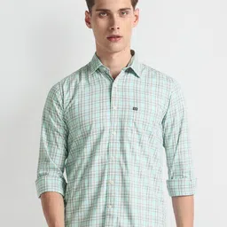 Arrow Sport Slim Fit Tartan Checked Spread Collar Pure Cotton Twill Weave Casual Shirt-image-63