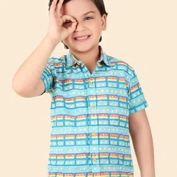 Fabindia Boys Abstract Printed Cotton Spread Collar Curved Casual Shirt-picture-38