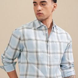 HIGHLANDER Men Windowpane Checks Spread Collar Relaxed Fit Casual Shirt-picture-11