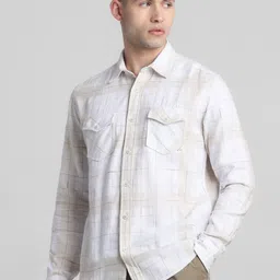 Jack & Jones Windowpane Checks Spread Collar Long Sleeves Cotton Casual Shirt-picture-39