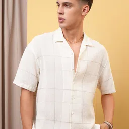 LOCOMOTIVE Premium Dobby Textured Checked Cuban Collar Oversized Shirt-image-20